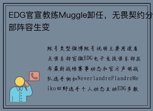 EDG官宣教练Muggle卸任，无畏契约分部阵容生变